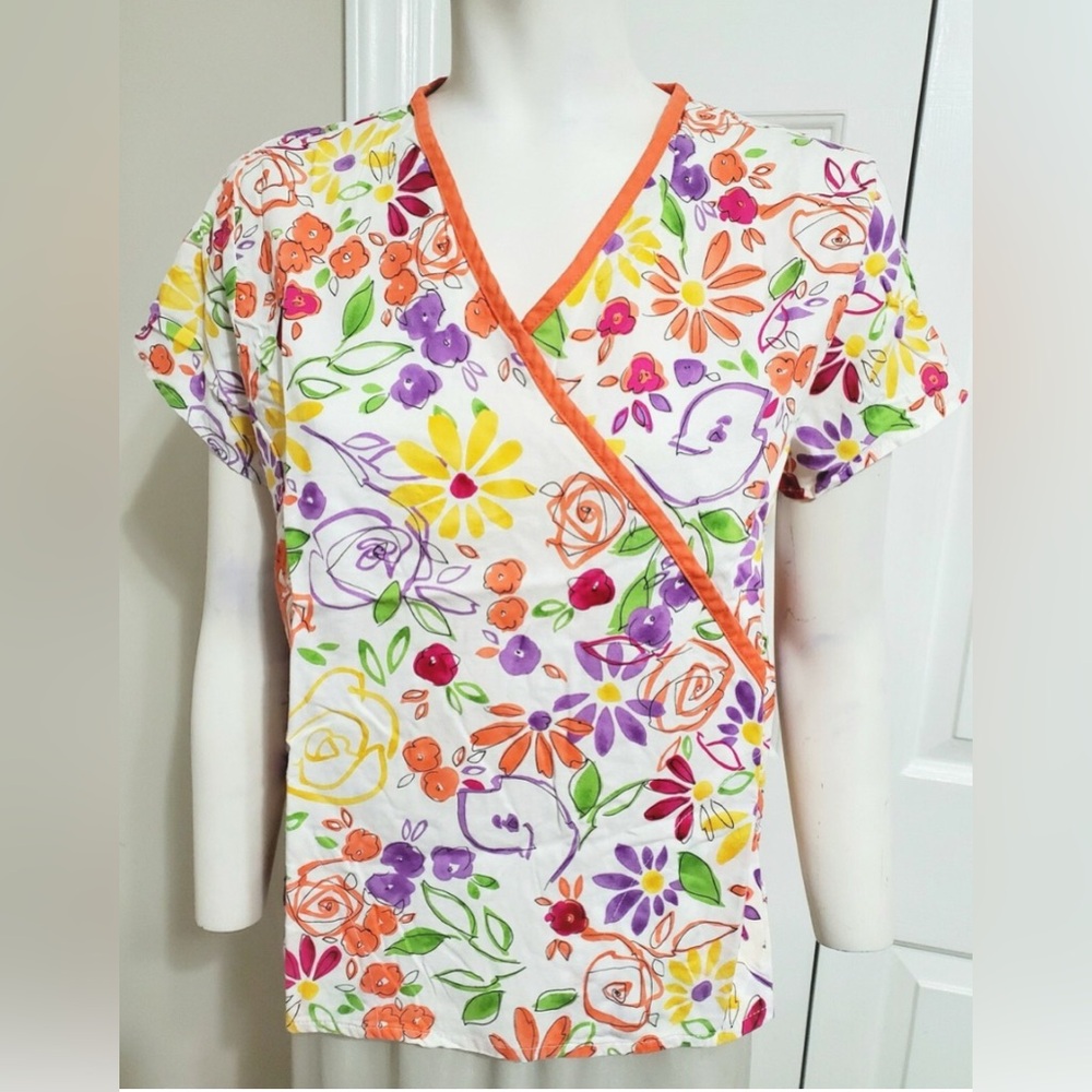 Dickies Orange and Pink Wrap scrub top